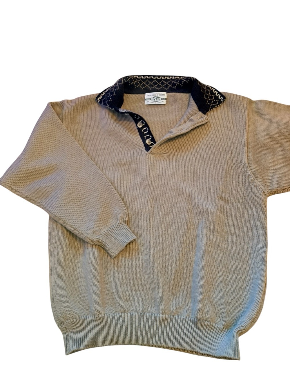 United Colors Of Benetton Men’s Tan Zip-Style Knit Sweater with Contrast Collar